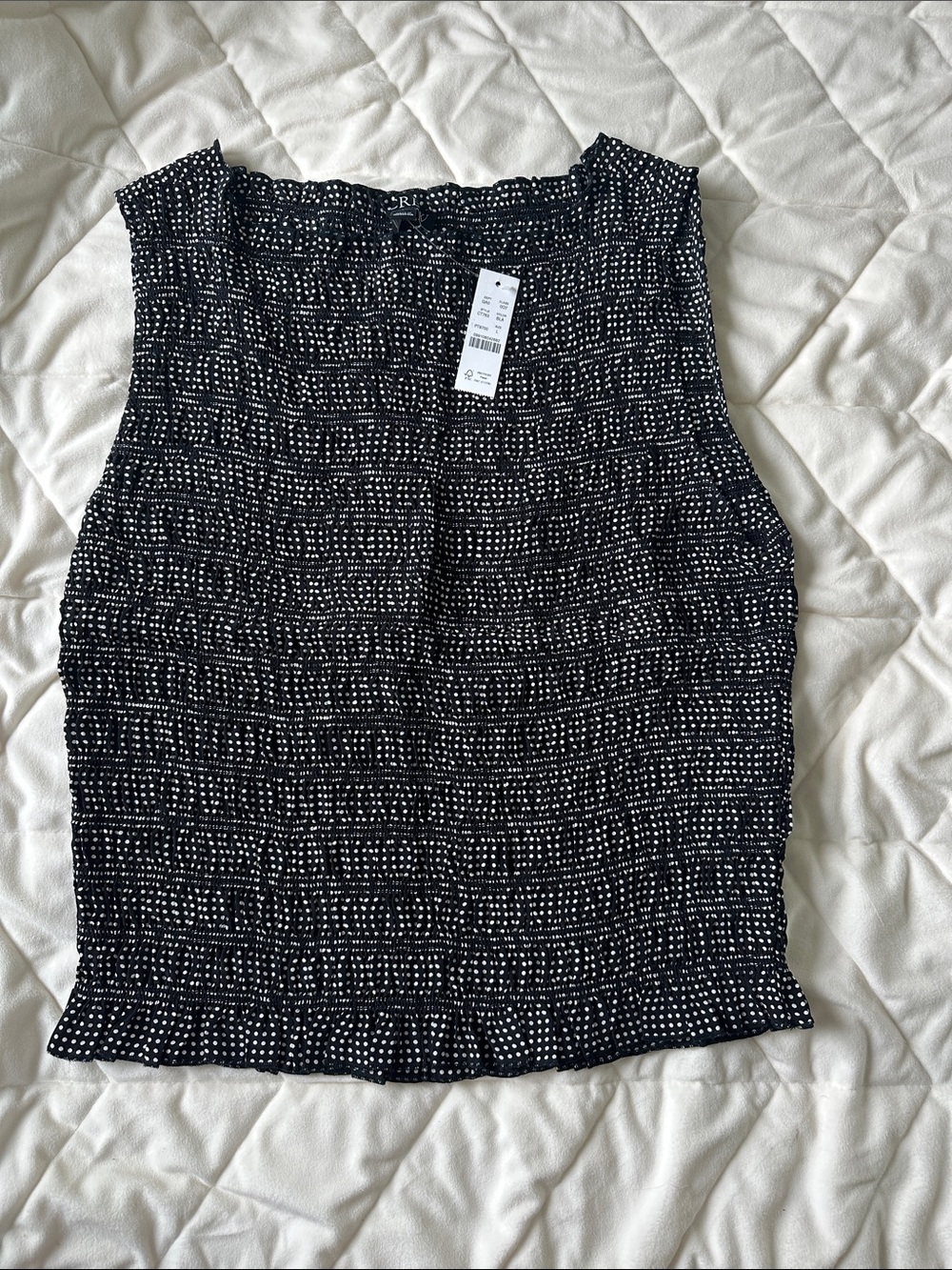 J. Crew Black and White Dot Smocked Sleeveless Top